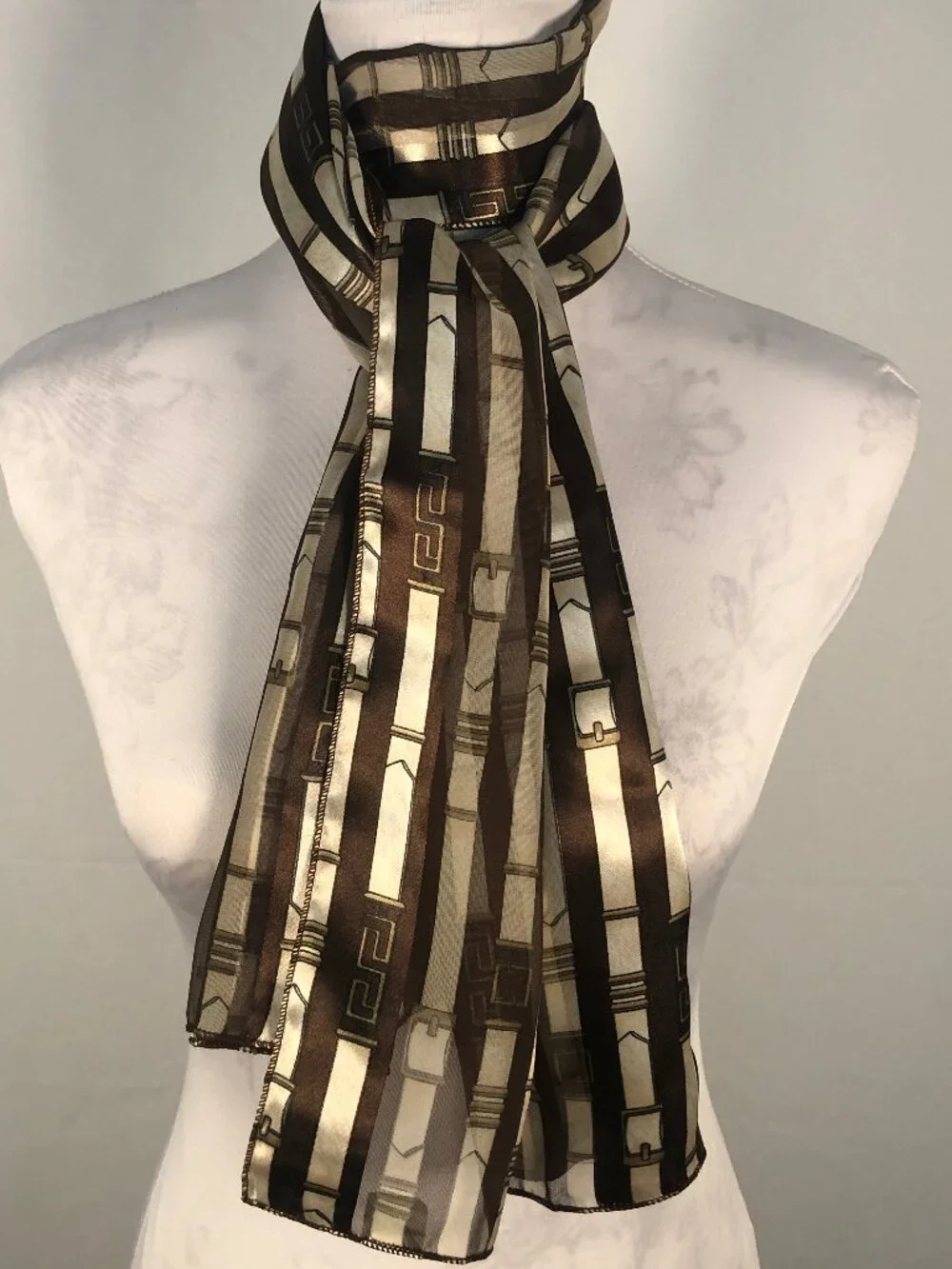 Vintage Metallic Geometric Chiffon Scarf — Korea Made | Quiet Luxury Sheer State